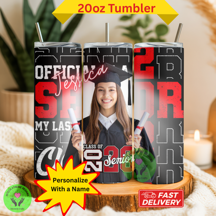 Custom Graduation Photo Tumbler 20oz – Personalized Senior Gift & Matching Fan Accessory