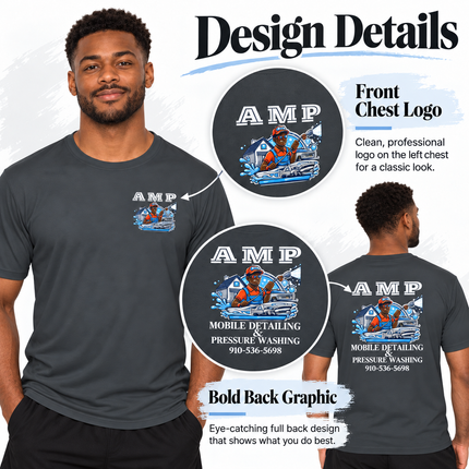 Special Request: AMP Detailing Front & Back Logo 100% Polyester - Unisex Moisture Wicking Tee