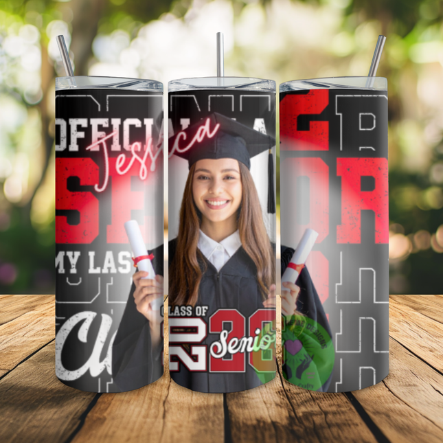 Custom Graduation Photo Tumbler 20oz – Personalized Senior Gift & Matching Fan Accessory