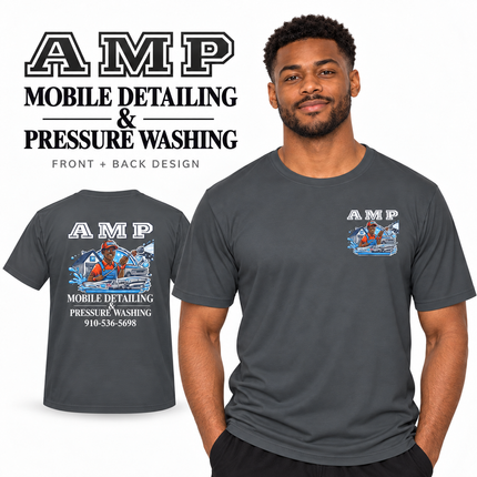 Special Request: AMP Detailing Front & Back Logo 100% Polyester - Unisex Moisture Wicking Tee