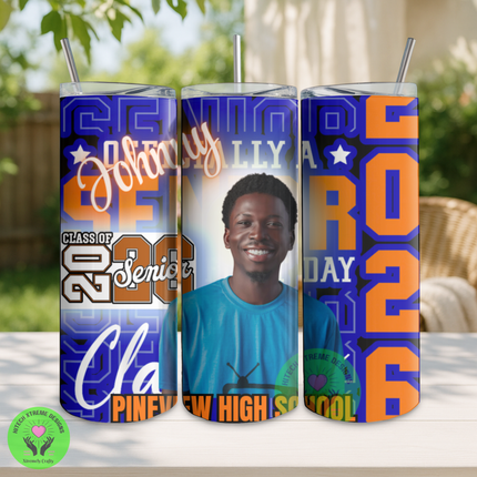 Custom Graduation Photo Tumbler 20oz – Personalized Senior Gift & Matching Fan Accessory