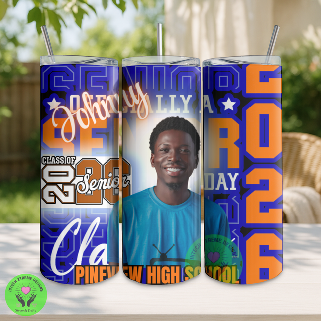 Custom Graduation Photo Tumbler 20oz – Personalized Senior Gift & Matching Fan Accessory