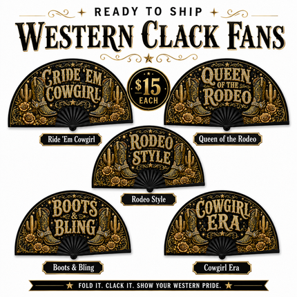 Western Clack Fan | Ready to Ship Cowgirl Rodeo Fan | Boots & Bling