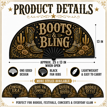 Western Clack Fan | Ready to Ship Cowgirl Rodeo Fan | Boots & Bling