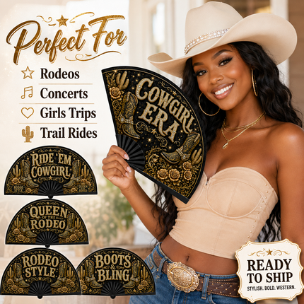 Western Clack Fan | Ready to Ship Cowgirl Rodeo Fan | Boots & Bling