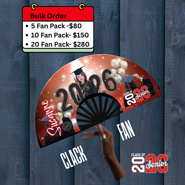 Custom Graduation Clack Fan (Bulk) 25×13 – Personalized Photo Fan for Grad Party & Class of 2026- Predesigned