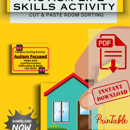 Autism Life Skills Activity – Around the House Cut & Paste Printable (Ages 3–5)