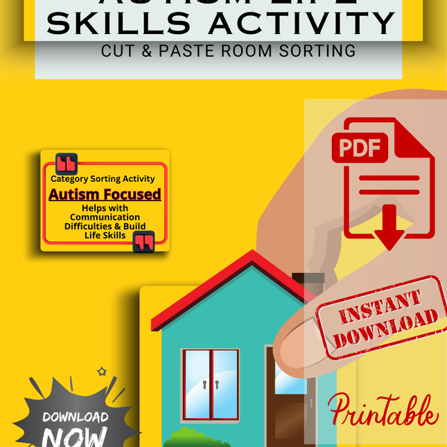 Autism Life Skills Activity – Around the House Cut & Paste Printable (Ages 3–5)