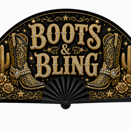 Western Clack Fan | Ready to Ship Cowgirl Rodeo Fan | Boots & Bling
