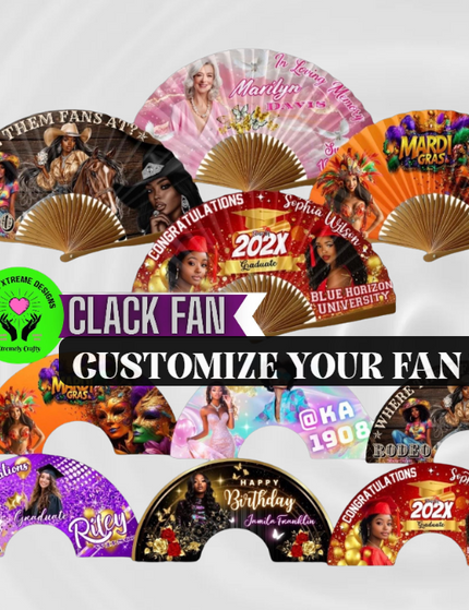 Custom Printed Hand Fan 25″×13″ — Personalized for Weddings, Events, Gifts, Clack fan