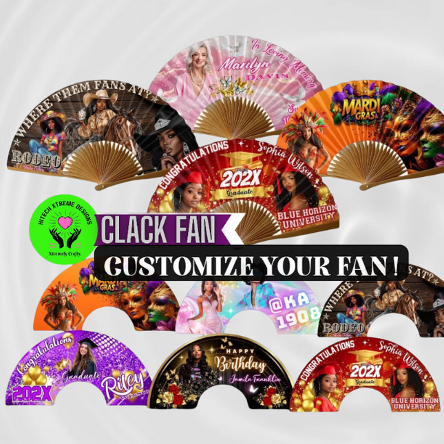 Custom Printed Hand Fan Bulk 25″×13″ — Personalized for Weddings, Events, Gifts, Clack fan