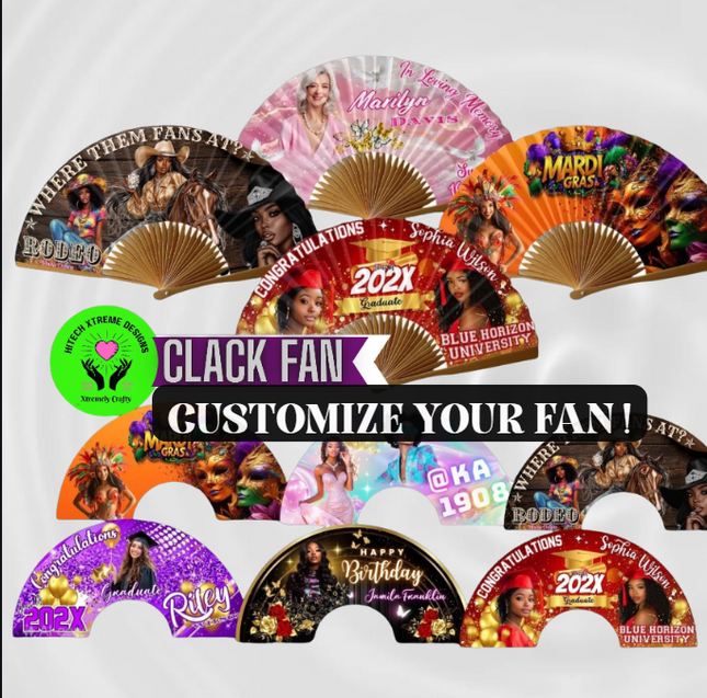 Custom Printed Hand Fan 25″×13″ — Personalized for Weddings, Events, Gifts, Clack fan
