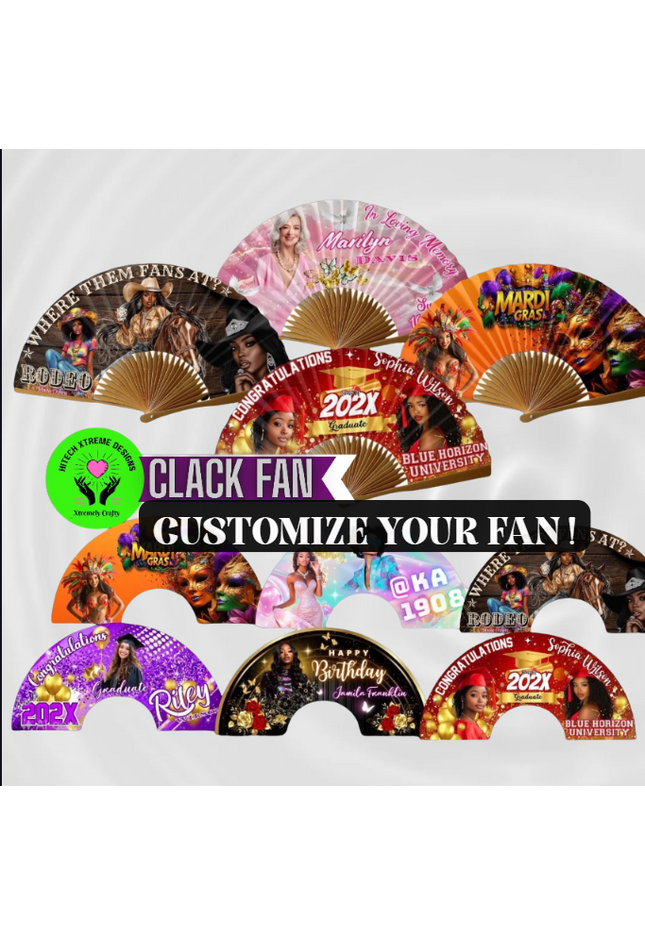 Custom Printed Hand Fan 25″×13″ — Personalized for Weddings, Events, Gifts, Clack fan