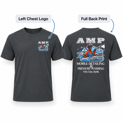Special Request: AMP Detailing Front & Back Logo 100% Polyester - Unisex Moisture Wicking Tee