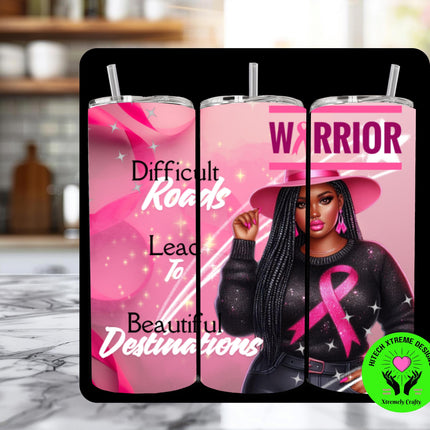 Breast Cancer Warrior Woman PNG: Difficult Roads Design (Digital Download)