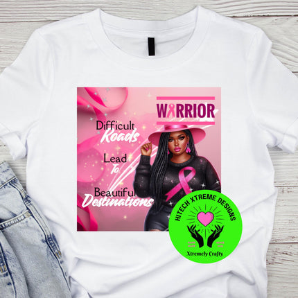 Breast Cancer Warrior Woman PNG: Difficult Roads Design (Digital Download)