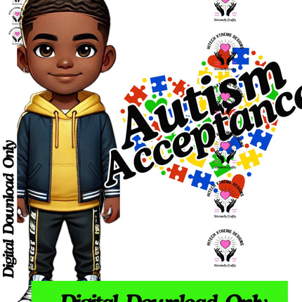 Autism Acceptance PNG: Black Kid, Autistic Awareness (Download Only)