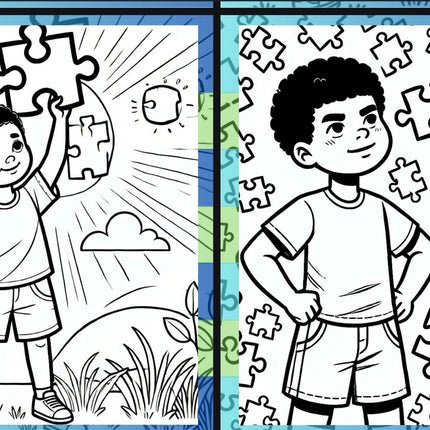 Autism Awareness Coloring Book: Black Boy Theme (Digital Download)