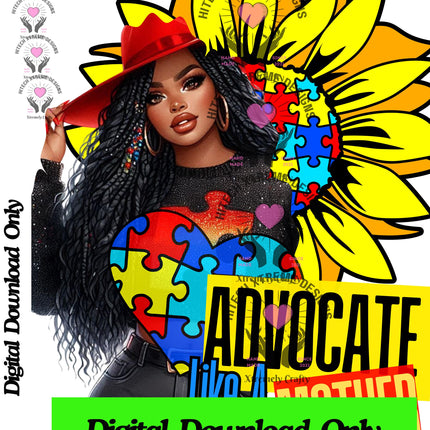 Autism Awareness Advocate - Black Mom PNG (Digital Download)