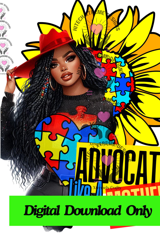 Autism Awareness Advocate - Black Mom PNG (Digital Download)
