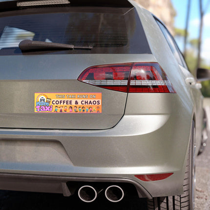 Funny Bumper Magnet: Mom Taxi - Runs on Coffee & ChaosSticker + Magnet Bundle