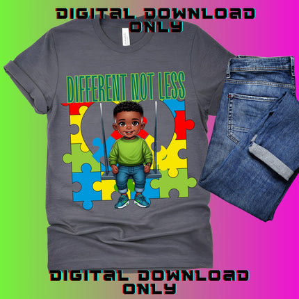 Autism Awareness PNG: African American Boy, Puzzle Pieces (Digital Download)