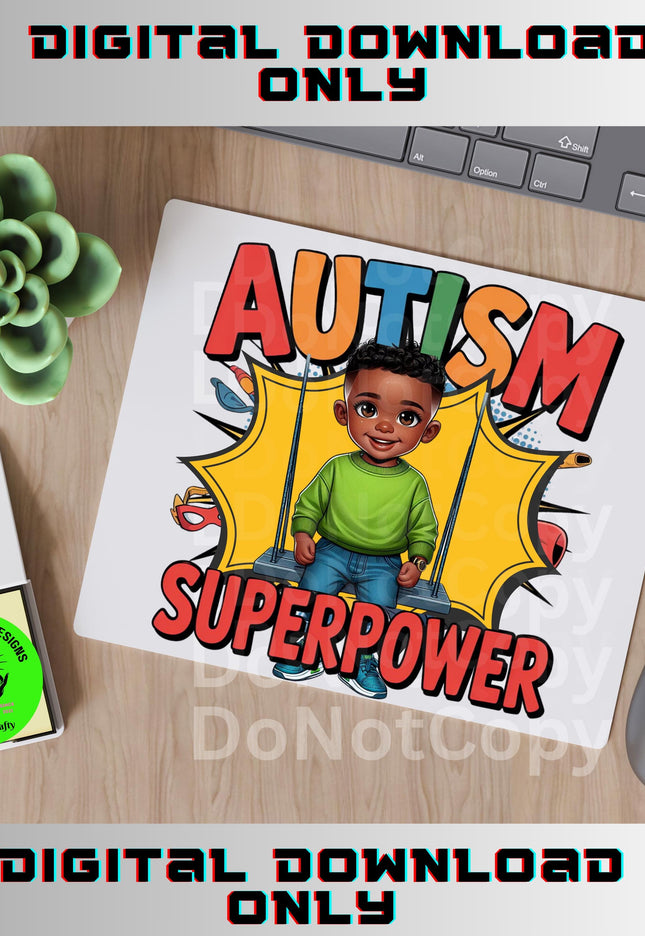 Autism Awareness Black Boy PNG: Superpower Design (Digital Download)