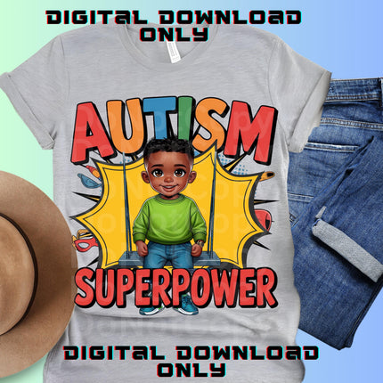 Autism Awareness Black Boy PNG: Superpower Design (Digital Download)