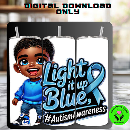 Autism Awareness Boy PNG: Light It Up Blue, Sublimation Design (Digital Download)
