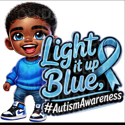 Autism Awareness Boy PNG: Light It Up Blue, Sublimation Design (Digital Download)