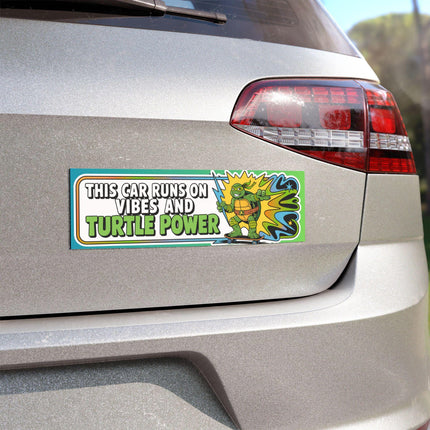 Turtle Power Bumper Magnet & Bumper Sticker Included: Funny Car Decal (10in x 3in)Sticker + Magnet Bundle
