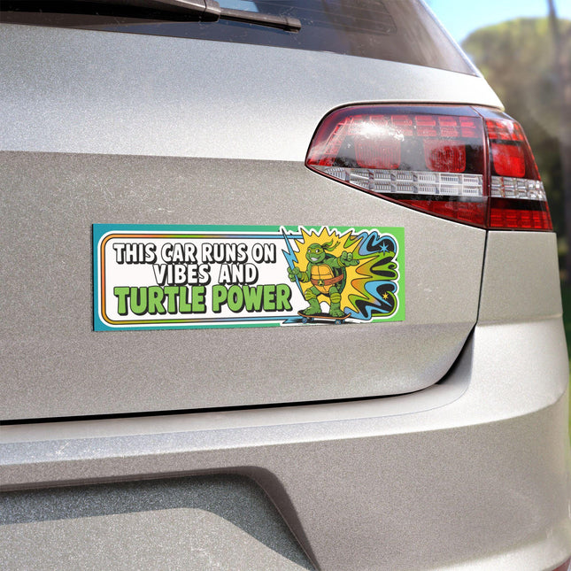 Turtle Power Bumper Magnet & Bumper Sticker Included: Funny Car Decal (10in x 3in)Sticker + Magnet Bundle