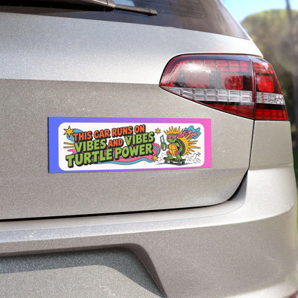 Turtle Power Car Magnet & Bumper Sticker Included: Funny Inspirational Bumper Decal (10in x 3in)