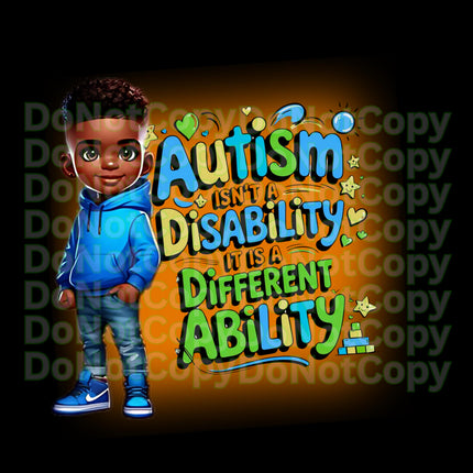 Autism Awareness PNG: African American Boy, Ability Design (Digital Download)