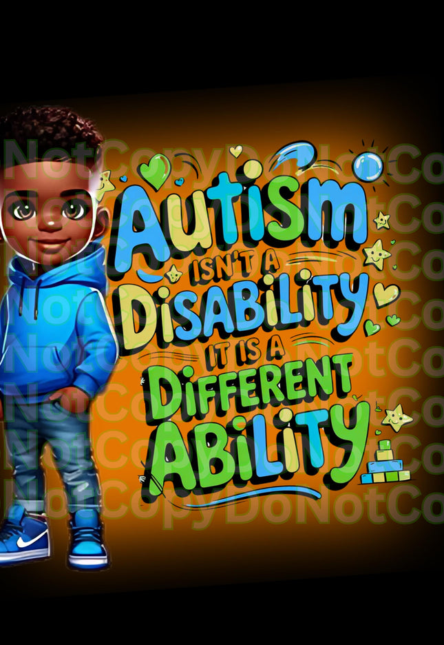 Autism Awareness PNG: African American Boy, Ability Design (Digital Download)