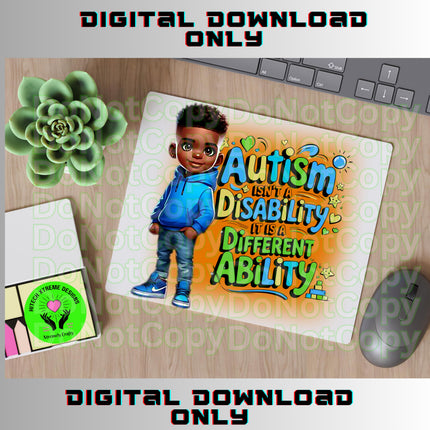 Autism Awareness PNG: African American Boy, Ability Design (Digital Download)