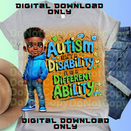 Autism Awareness PNG: African American Boy, Ability Design (Digital Download)