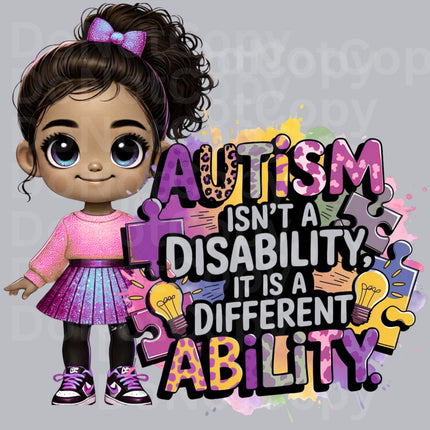 Autism Awareness PNG: African American Girl, Ability Design (Digital Download)