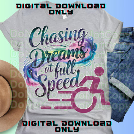 Wheelchair Pride T-Shirt Design: Chasing Dreams PNG (Digital Download)
