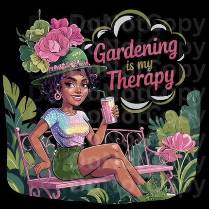 Gardening is My Therapy PNG: Black Woman Gardener Design (Digital Download)