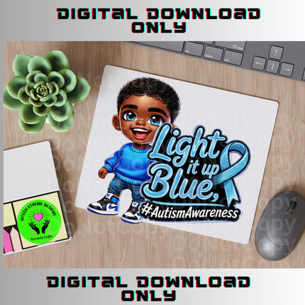 Autism Awareness Boy PNG: Light It Up Blue, Sublimation Design (Digital Download)