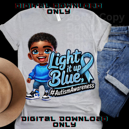 Autism Awareness Boy PNG: Light It Up Blue, Sublimation Design (Digital Download)