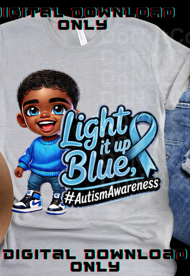 Autism Awareness Boy PNG: Light It Up Blue, Sublimation Design (Digital Download)