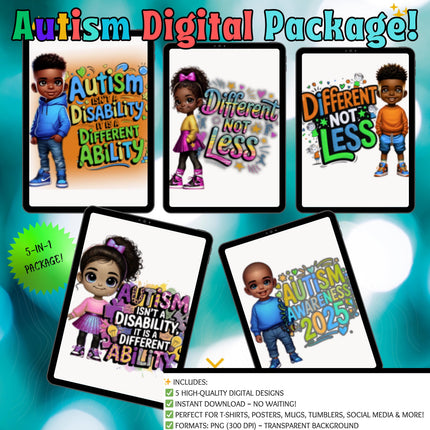 Autism Awareness PNG Bundle: 5-in-1 Digital Designs (Download)