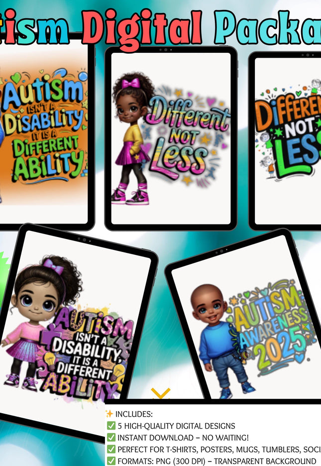 Autism Awareness PNG Bundle: 5-in-1 Digital Designs (Download)