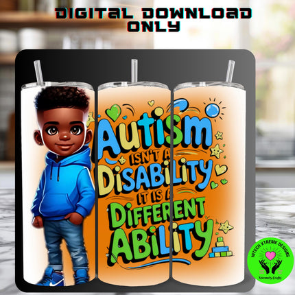 Autism Awareness PNG: African American Boy, Ability Design (Digital Download)
