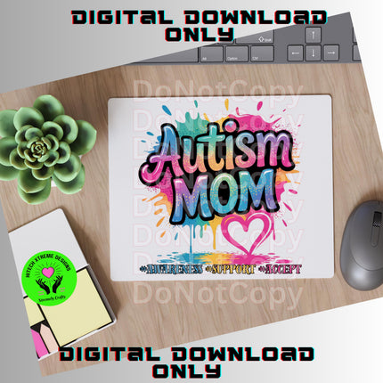Autism Mom PNG: Awareness Heart Design (Digital Download)