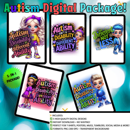 Autism Awareness PNG Bundle: 5-in-1 Digital Designs (Digital Download)