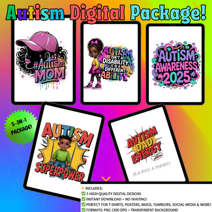 Autism Awareness PNG Bundle: 5-in-1 Digital Designs (Digital Download)