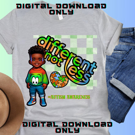 Autism Awareness PNG: Black Boy, Different Not Less (Digital Download)